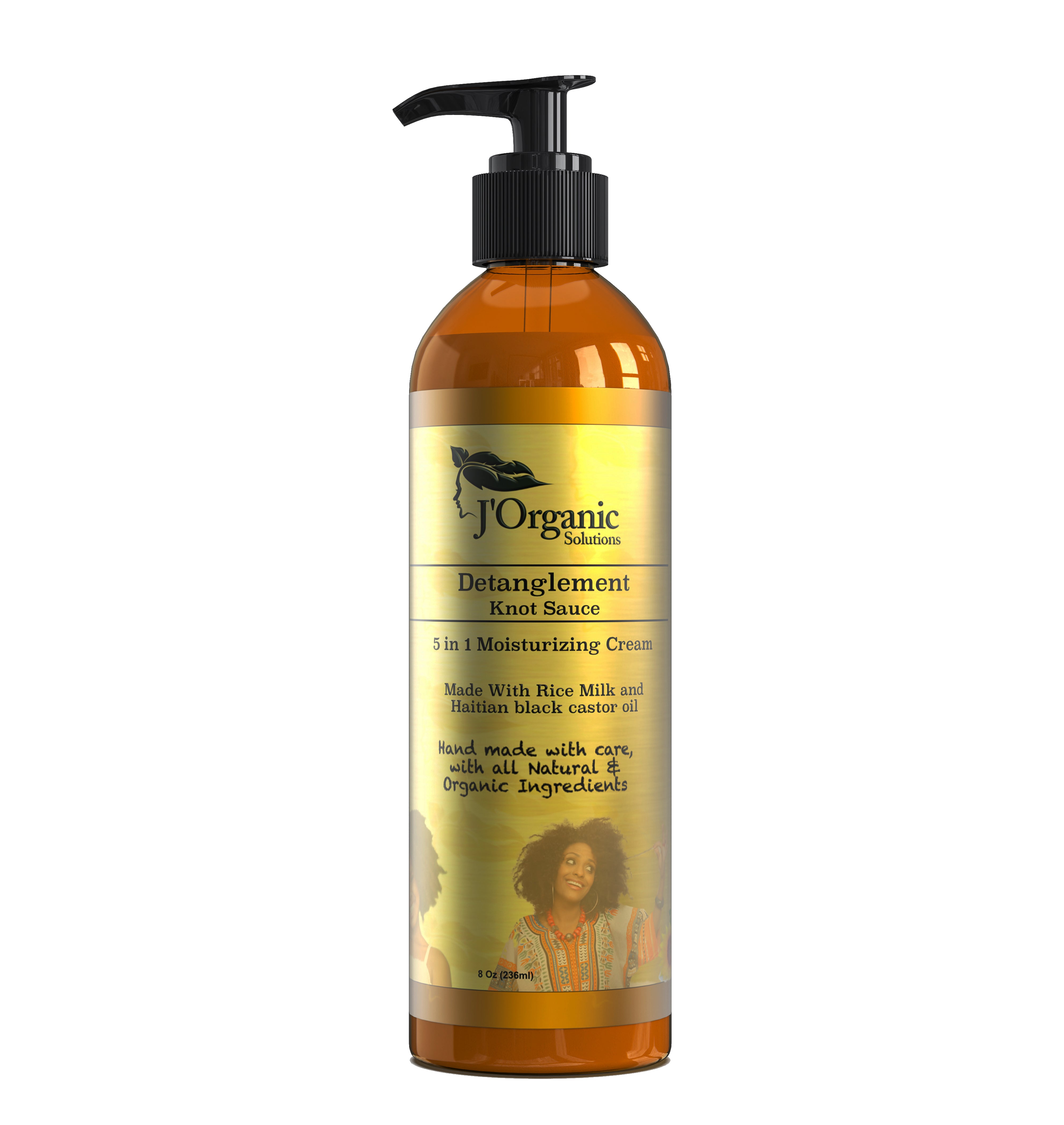 A jar of Detanglement Knot Sauce, a 5-in-1 moisturizing cream made with Rice Milk and Haitian Castor Oil, designed to nourish and detangle natural hair while providing curl definition and moisture. Main image