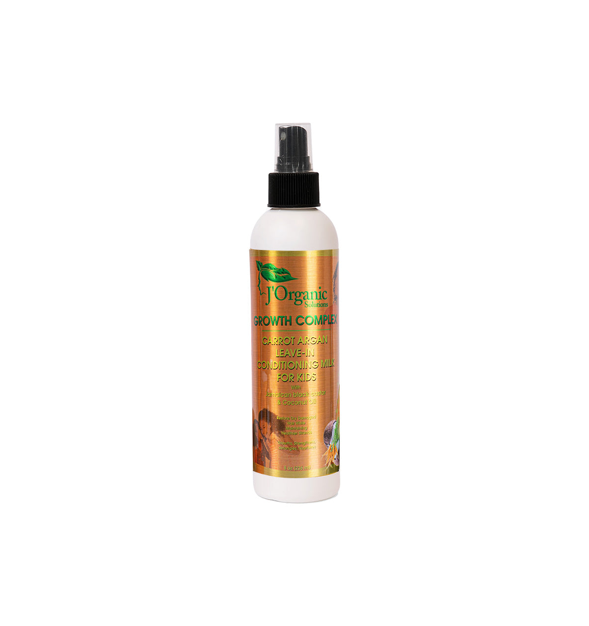 J'Organic Solutions Carrot Argan Leave-In Conditioning Milk, a nourishing formula for kids that restores moisture, detangles, and leaves hair with a radiant shine. Main image
