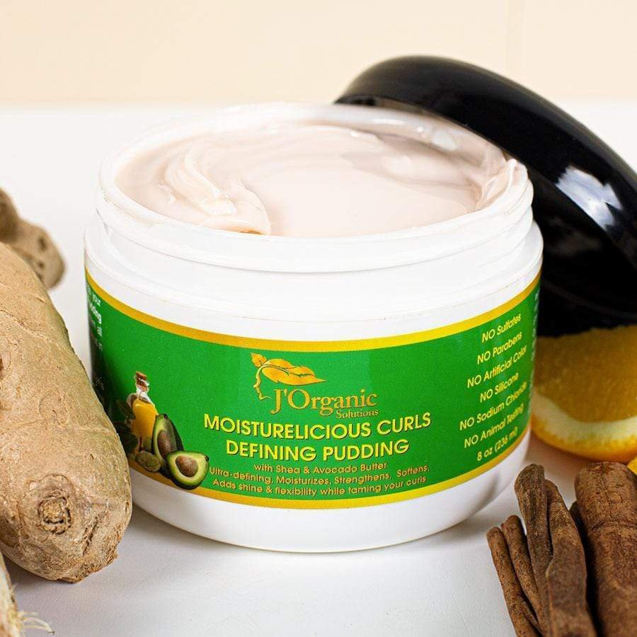 

J'Organics Moisturlicious Curls Defining Pudding – Ultimate natural hair curl-defining pudding for shine, moisture, and strength.

